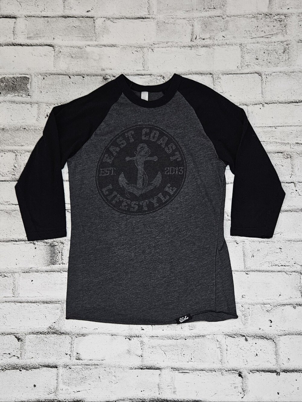 East Coast Lifestyle Anchor Raglan Baseball Tee Grey Black Small